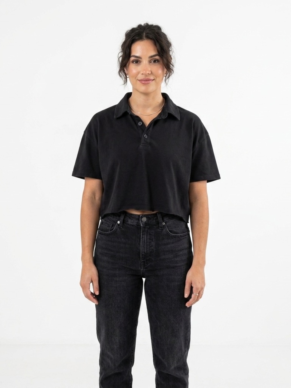 Aritzia Sunday Best Cropped Black Polo Top XS